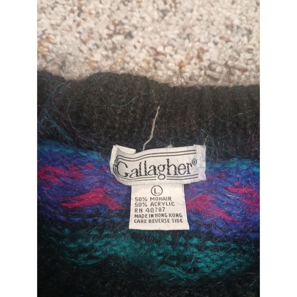 Gallagher Sweater Large Crew Neck Striped Vintage 1990s Retro Mohair Blend Ski - Picture 5 of 8